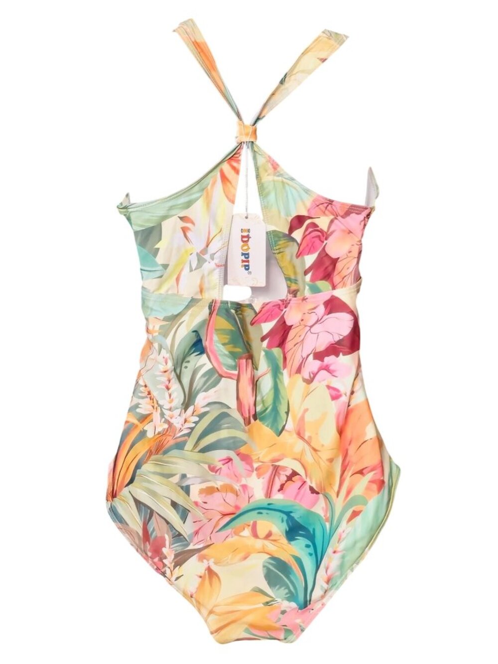 Tropical Print One Piece Swimsuit L Deep V Neck Cutout Back Adjustable - Picture 6 of 9